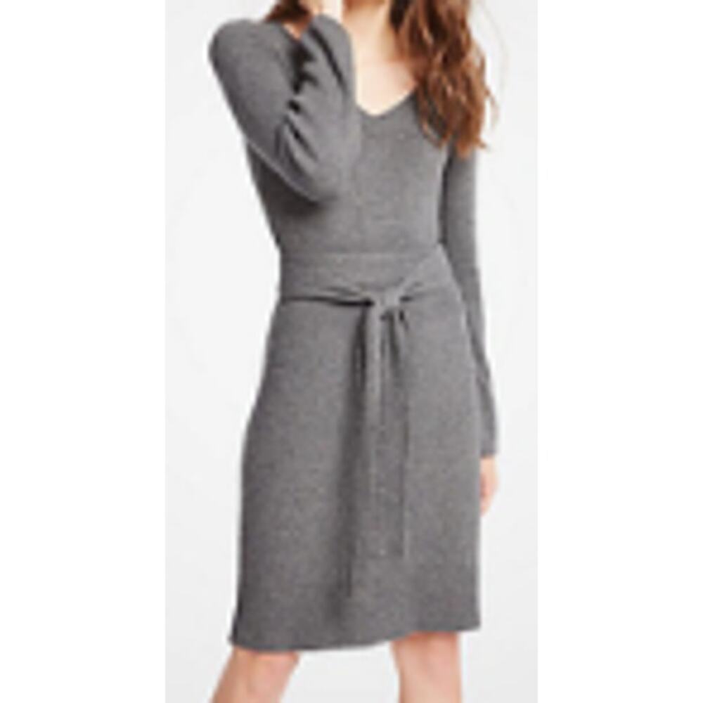 Ann Taylor Gray Knit Midi Dress with Tie Waist